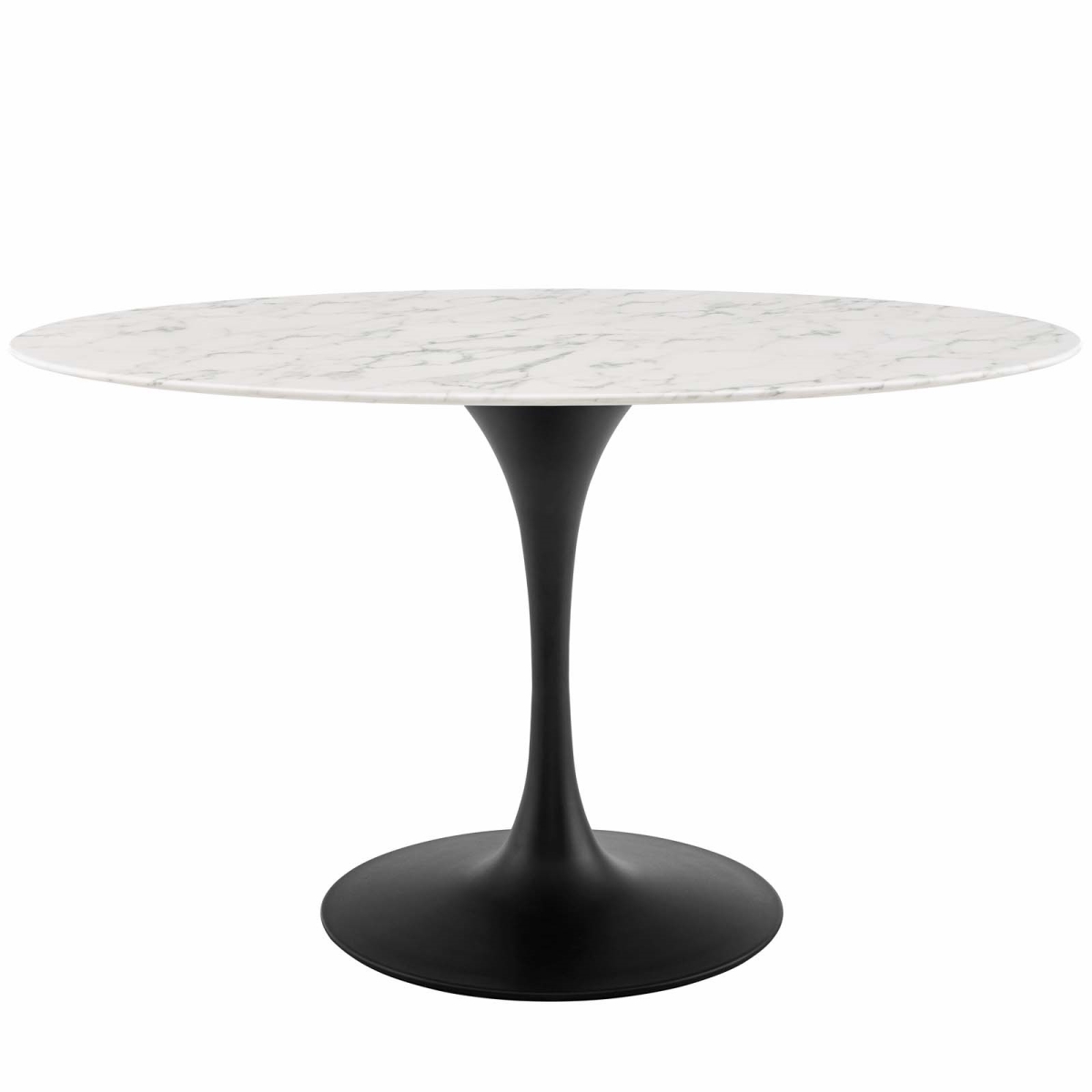 EEI-3530-BLK-WHI 54 in. Lippa Oval Artificial Marble Dining Table, Black Metal & White Faux