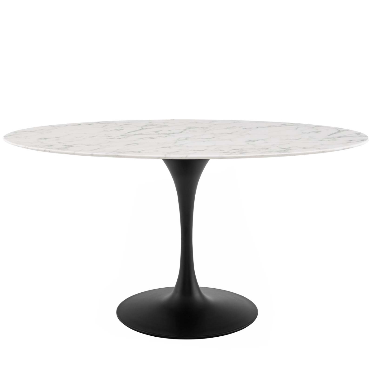 EEI-3531-BLK-WHI 60 in. Lippa Oval Artificial Marble Dining Table, Black Metal & White Faux