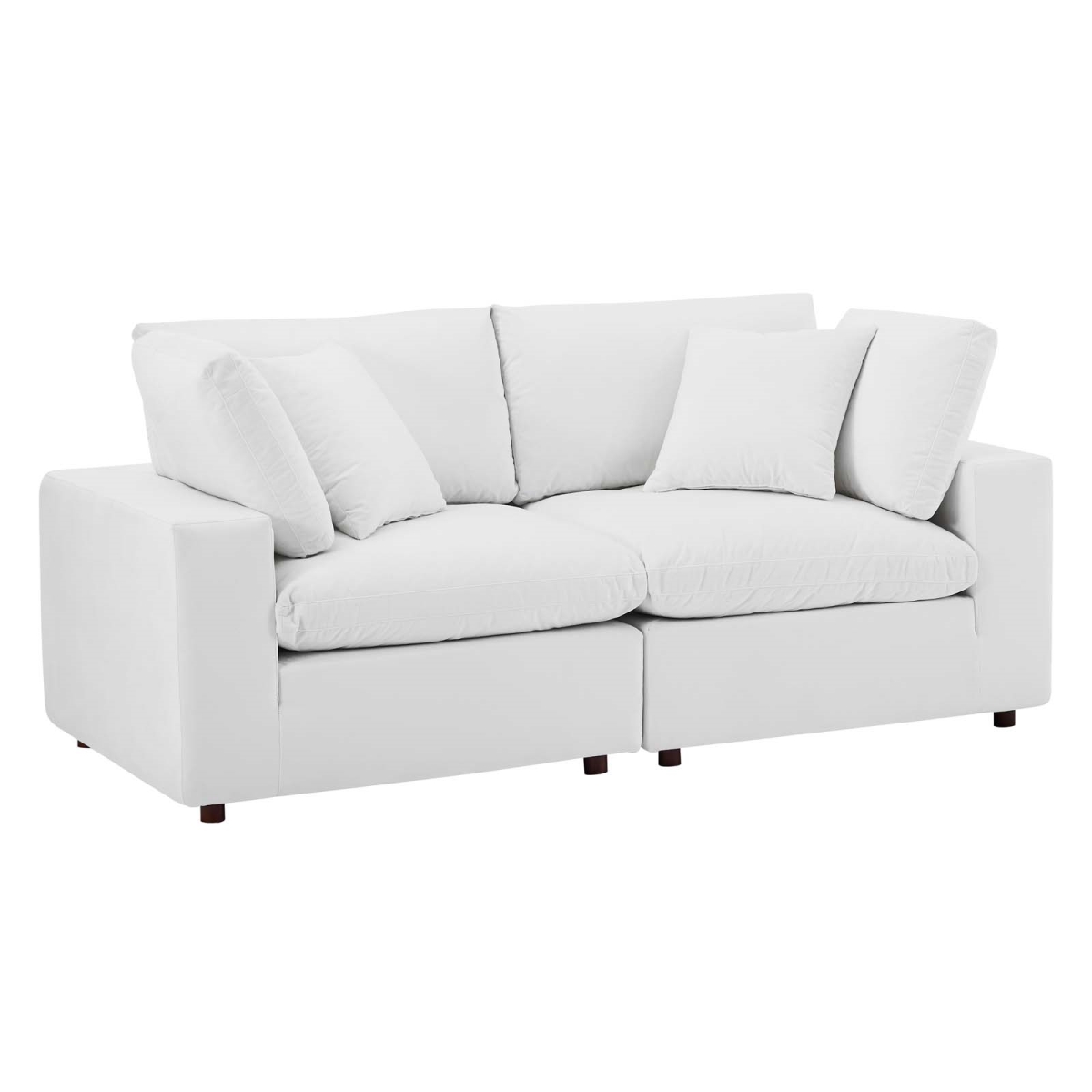 EEI-4816-WHI Commix Down Filled Overstuffed Performance Velvet Loveseat Sofa, White