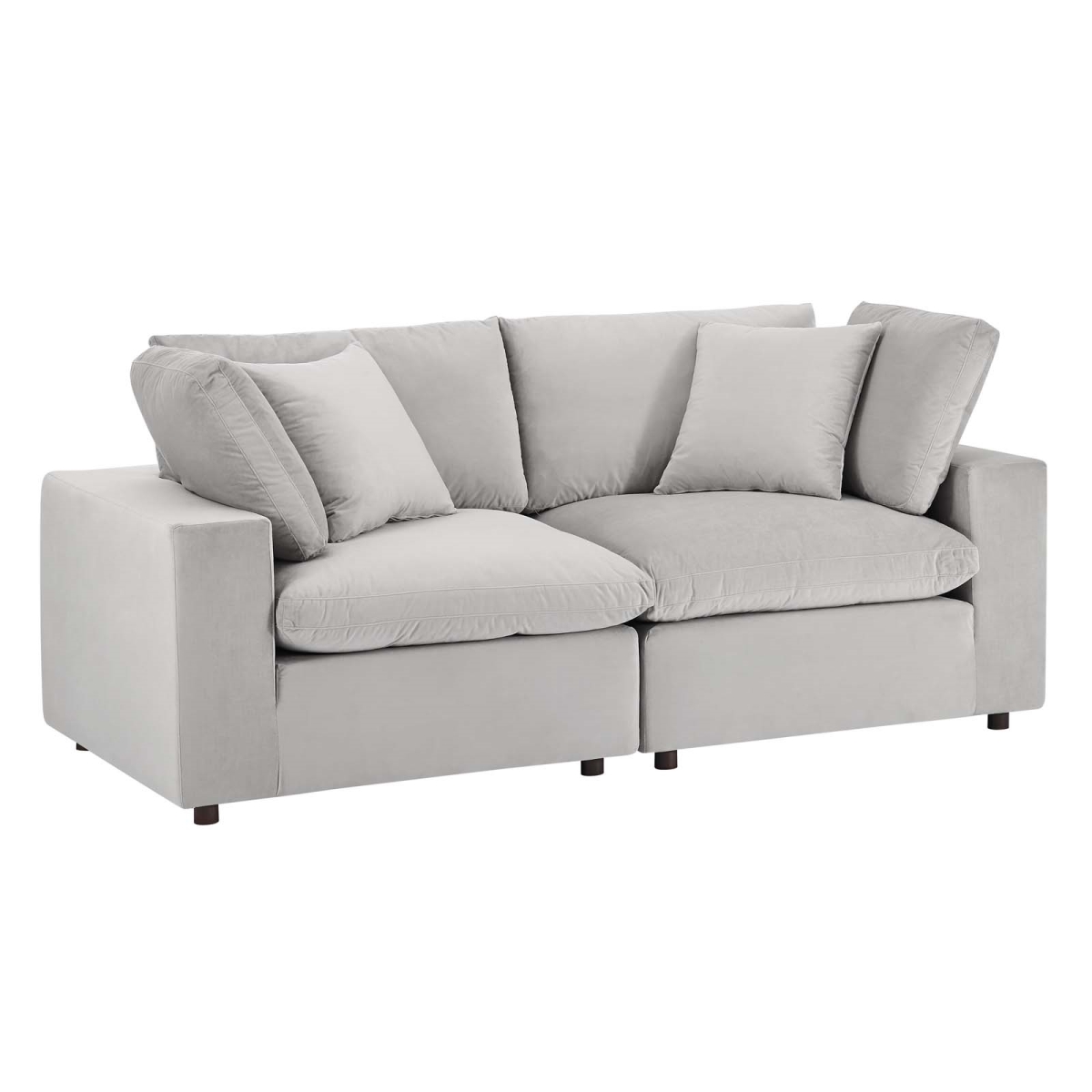 EEI-4816-LGR Commix Down Filled Overstuffed Performance Velvet Loveseat, Light Gray