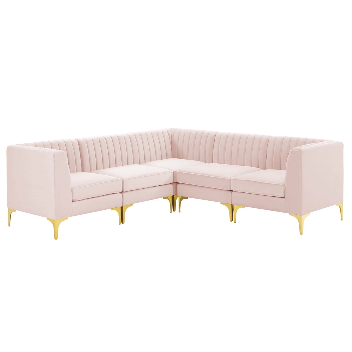 EEI-4350-PNK Triumph Channel Tufted Performance Velvet Sectional Sofa, Pink - 5 Piece -  Modway Furniture