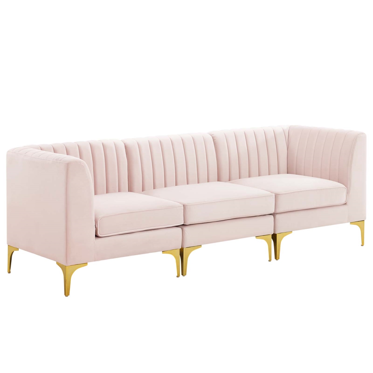 EEI-4347-PNK Triumph Channel Tufted Performance Velvet 3-Seater Sofa, Pink -  Modway Furniture