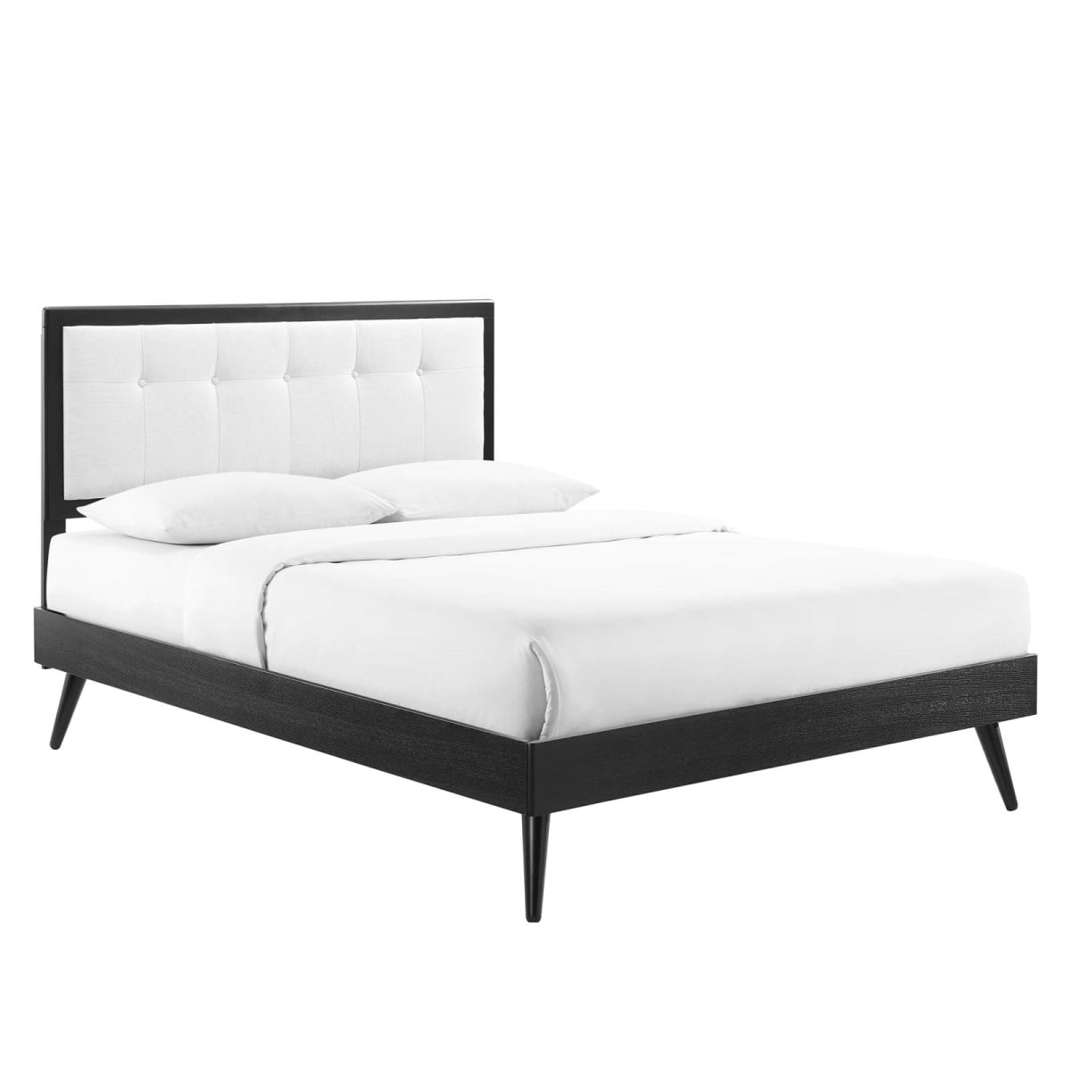 MOD-6385-BLK-WHI Willow Wood Platform Bed with Splayed Legs, Black & White - Queen Size