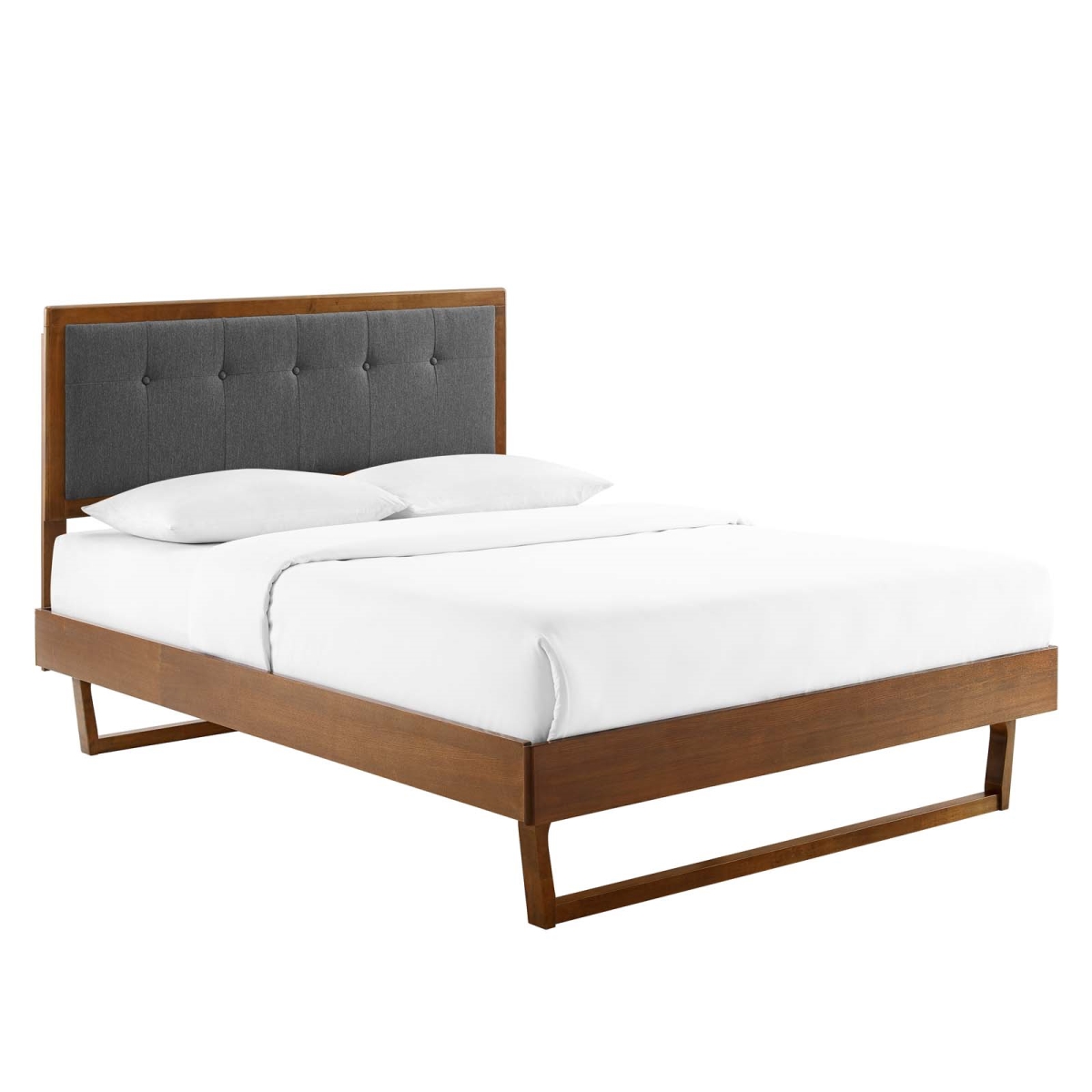 MOD-6384-WAL-CHA Willow Queen Size Wood Platform Bed with Angular Frame, Walnut & Charcoal