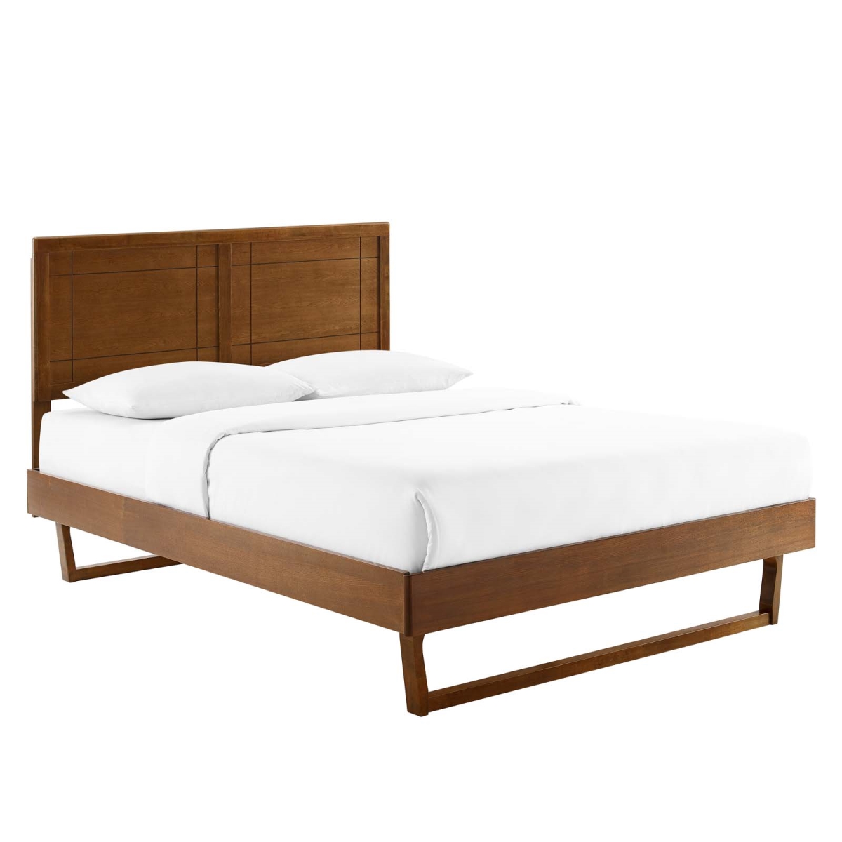 MOD-6381-WAL 83 x 63.5 x 41 - 51 in. Marlee Wood Platform Bed with Angular Frame, Walnut - Queen Size