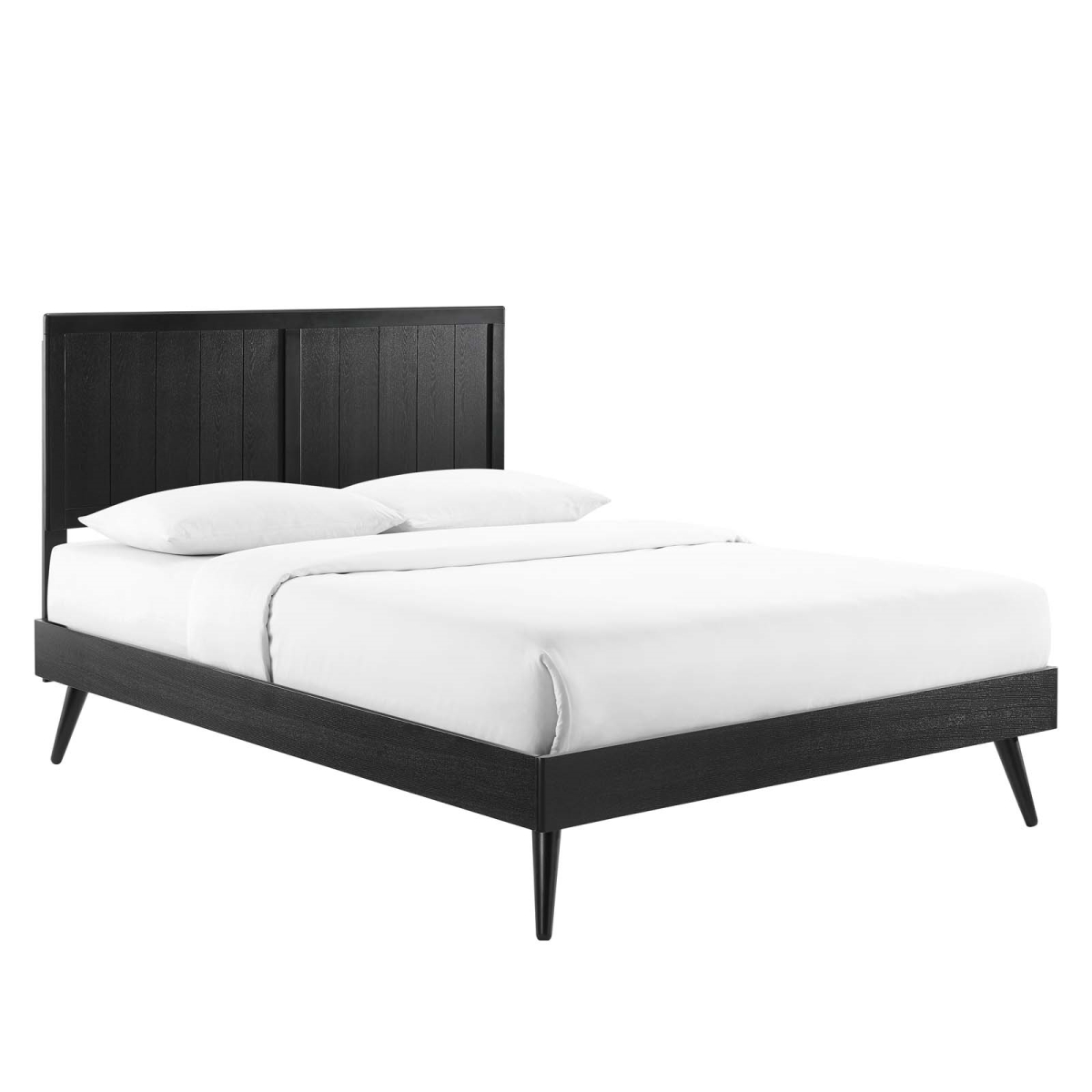 MOD-6379-BLK Alana Queen Size Wood Platform Bed with Splayed Legs, Black