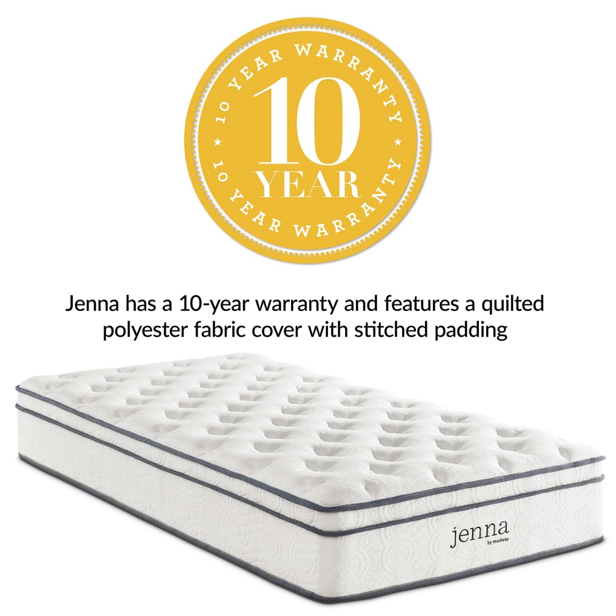 MOD-6363-WHI 10 in. Jenna Innerspring Mattress, White - Size Twin - Extra Large