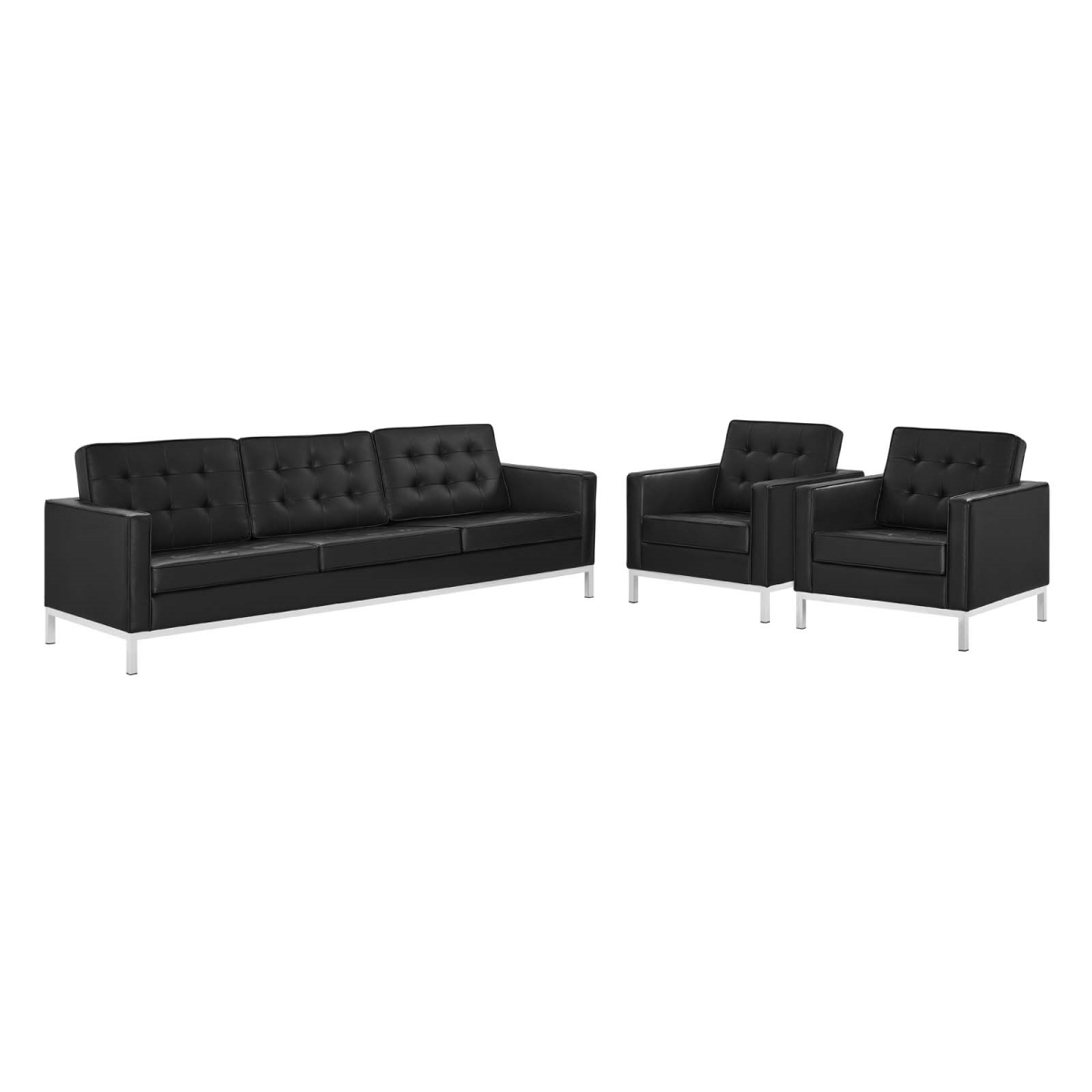 EEI-4105-SLV-BLK-SET Loft Tufted Upholstered Faux Leather Set, Silver Black - 3 Piece