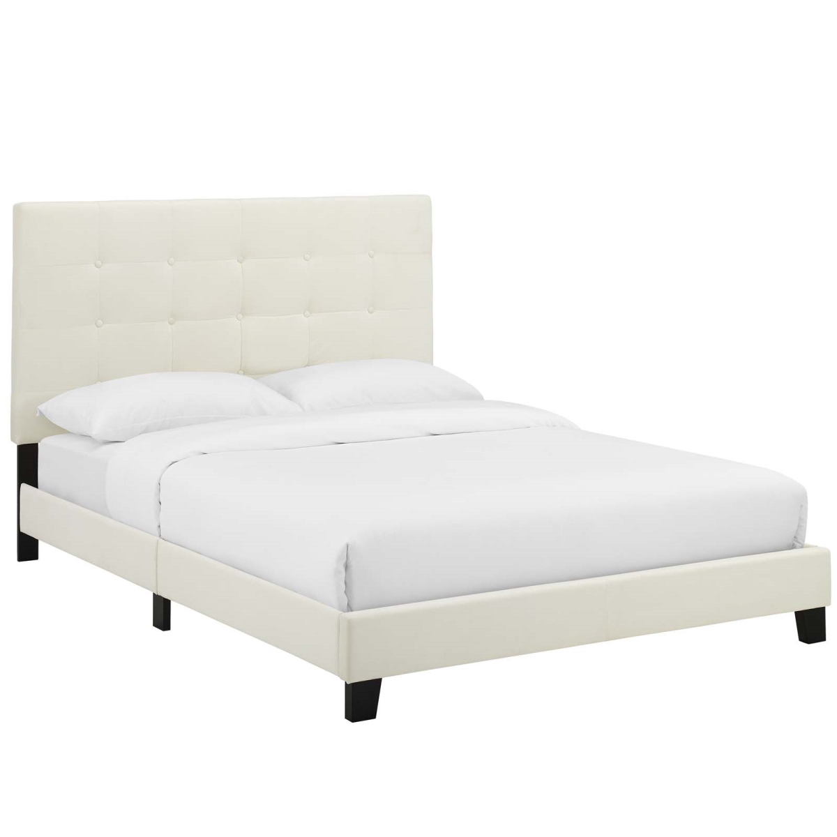 Melanie Tufted Button Upholstered Performance Velvet Platform Bed, Ivory - Full Size