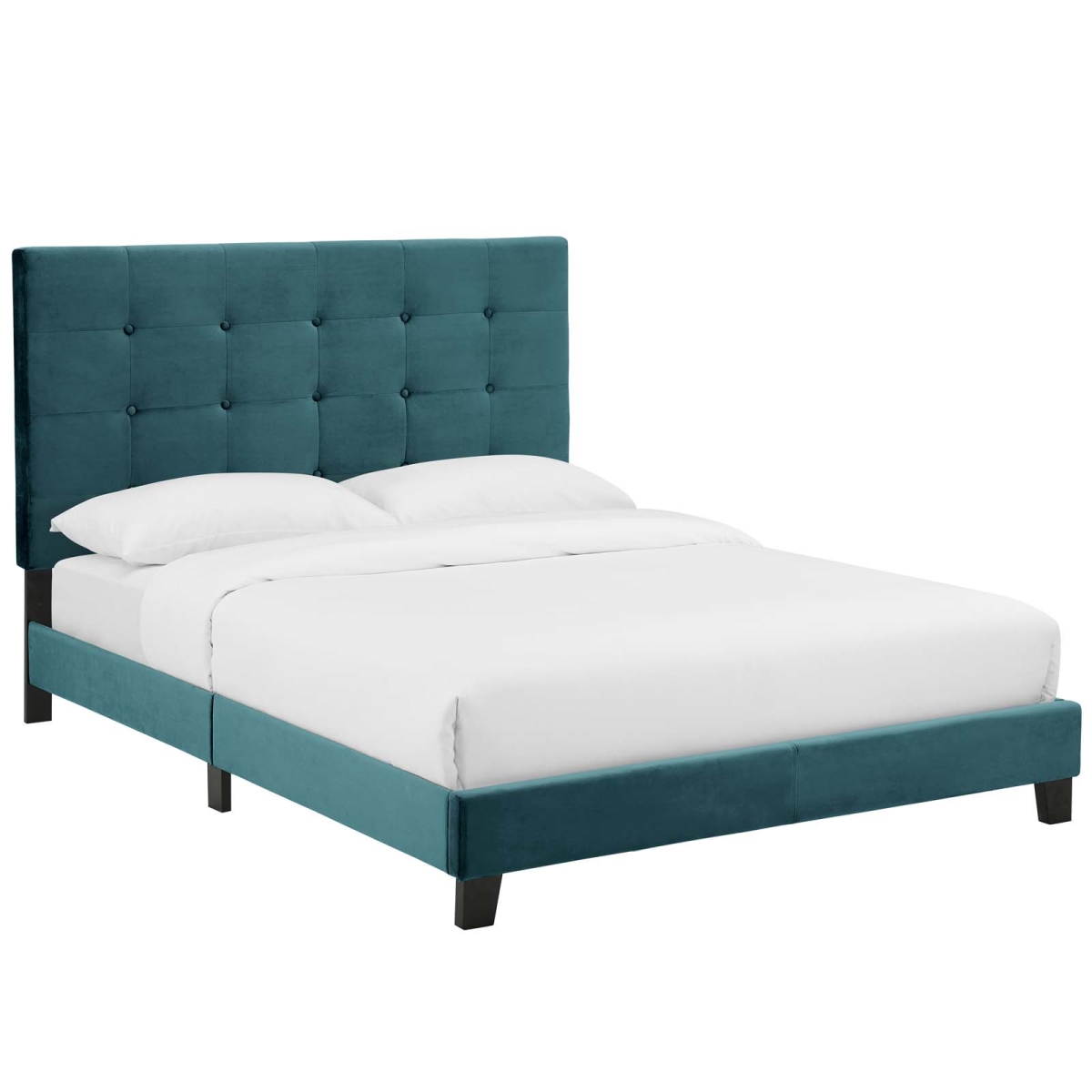 MOD-5823-SEA Melanie King Tufted Button Upholstered Performance Velvet Platform Bed, Sea Blue