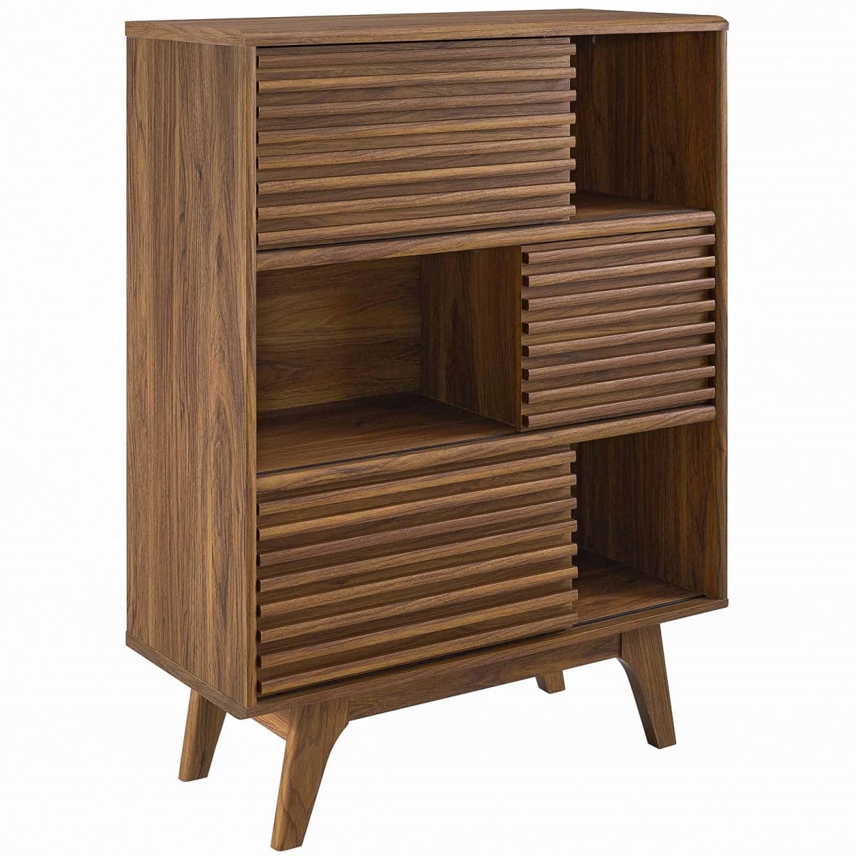 EEI-3343-WAL Render Three-Tier Display Storage Cabinet Stand, Walnut