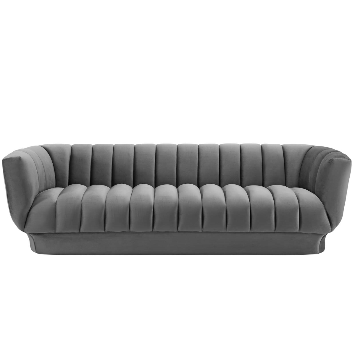 EEI-3351-GRY Entertain Vertical Channel Tufted Performance Velvet Sofa, Gray