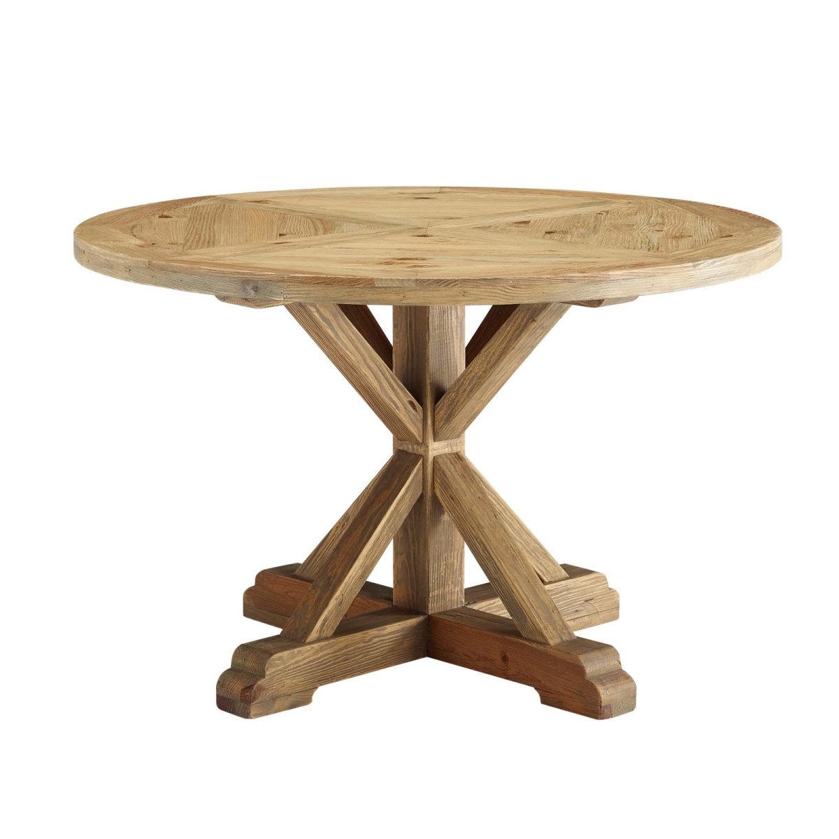 EEI-3492-BRN 47 in. Stitch Pine Wood Dining Table, Brown - Round -  Modway Furniture