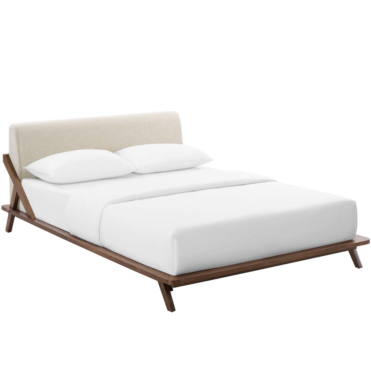 MOD-6047-WAL-BEI Luella Queen Upholstered Fabric Platform Bed, Walnut Beige