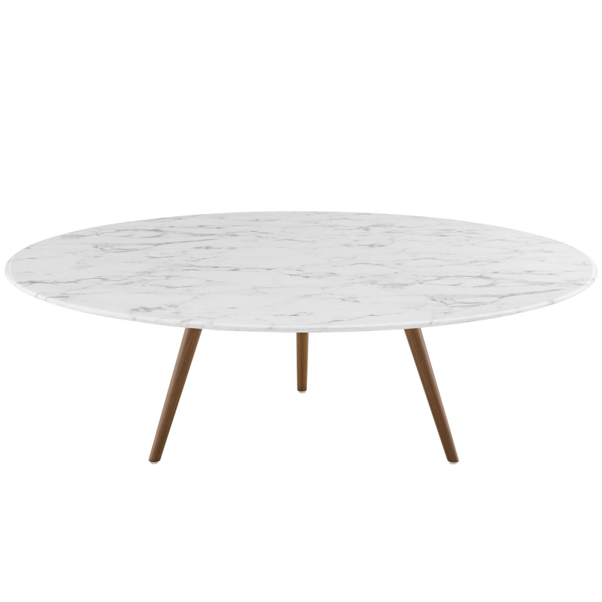 EEI-3669-WAL-WHI 47 in. Lippa Round Artificial Marble Coffee Table with Tripod Base, Walnut & White