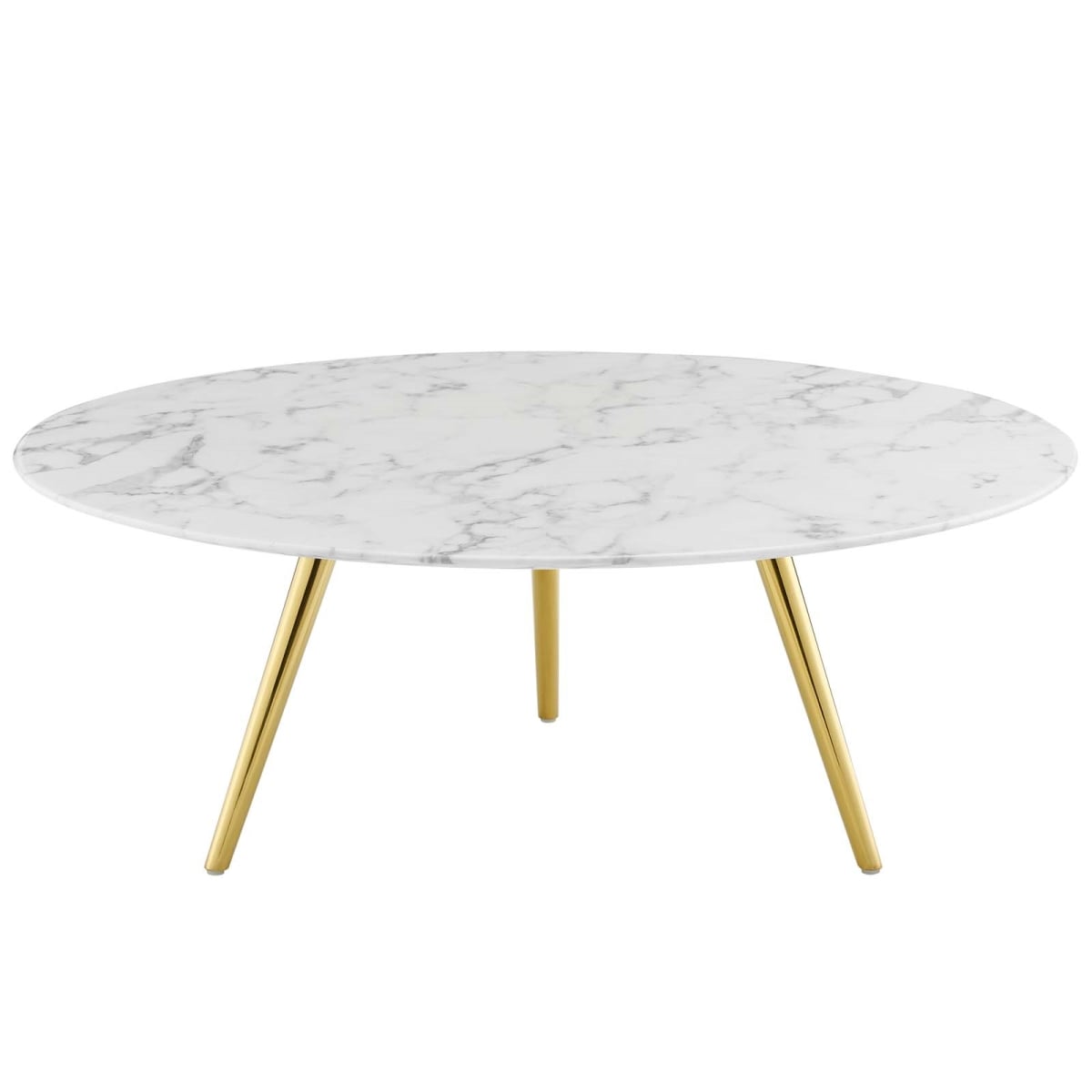 EEI-3672-GLD-WHI 40 in. Lippa Artificial Marble Coffee Table with Tripod Base, Gold White - Round