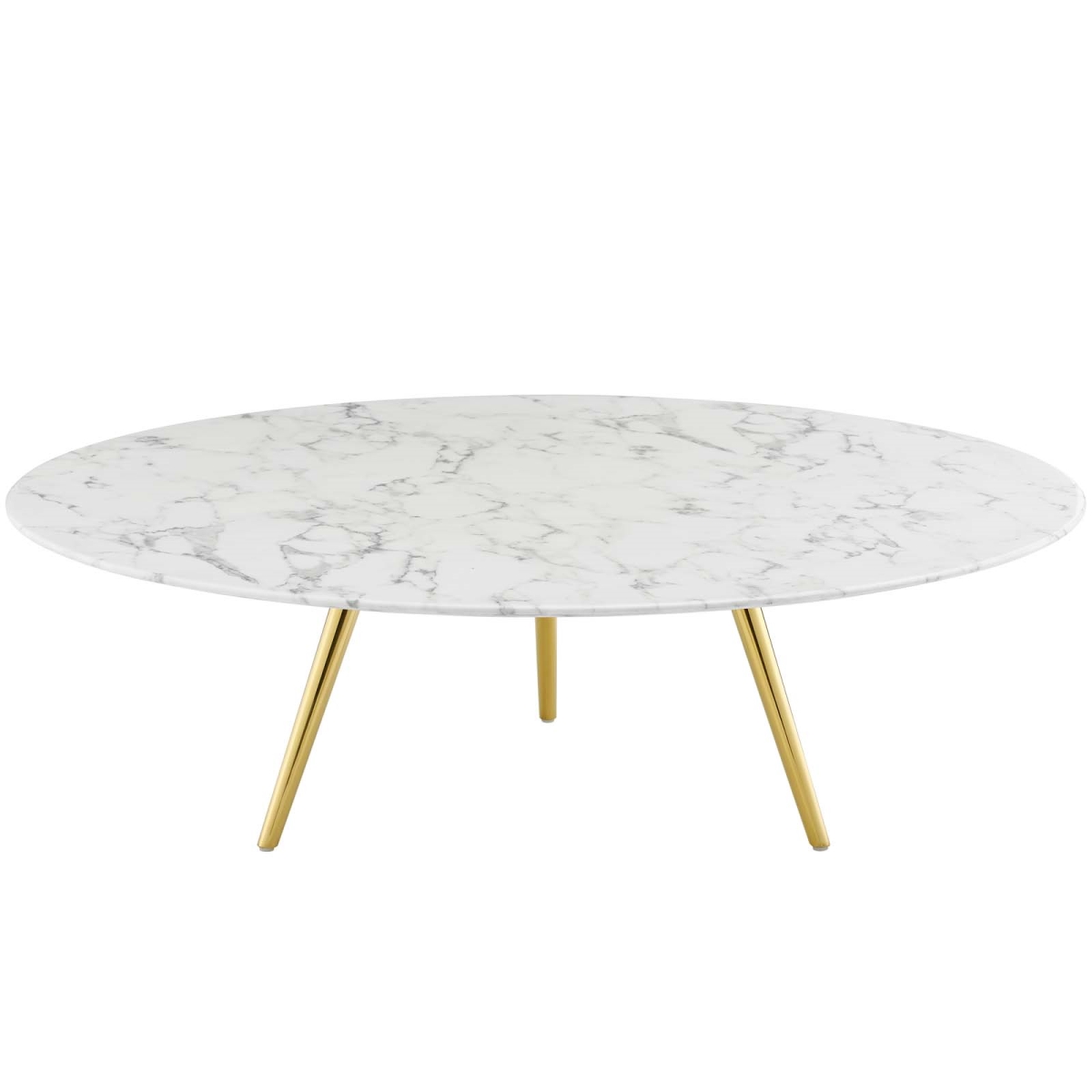 EEI-3673-GLD-WHI 47 in. Lippa Round Artificial Marble Coffee Table with Tripod Base, Gold & White