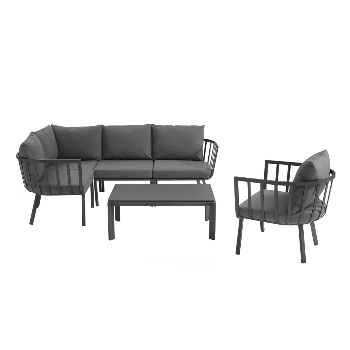 EEI-3795-SLA-CHA Riverside Outdoor Patio Aluminum Sectional Set, Gray Charcoal - 6 Piece -  Modway Furniture