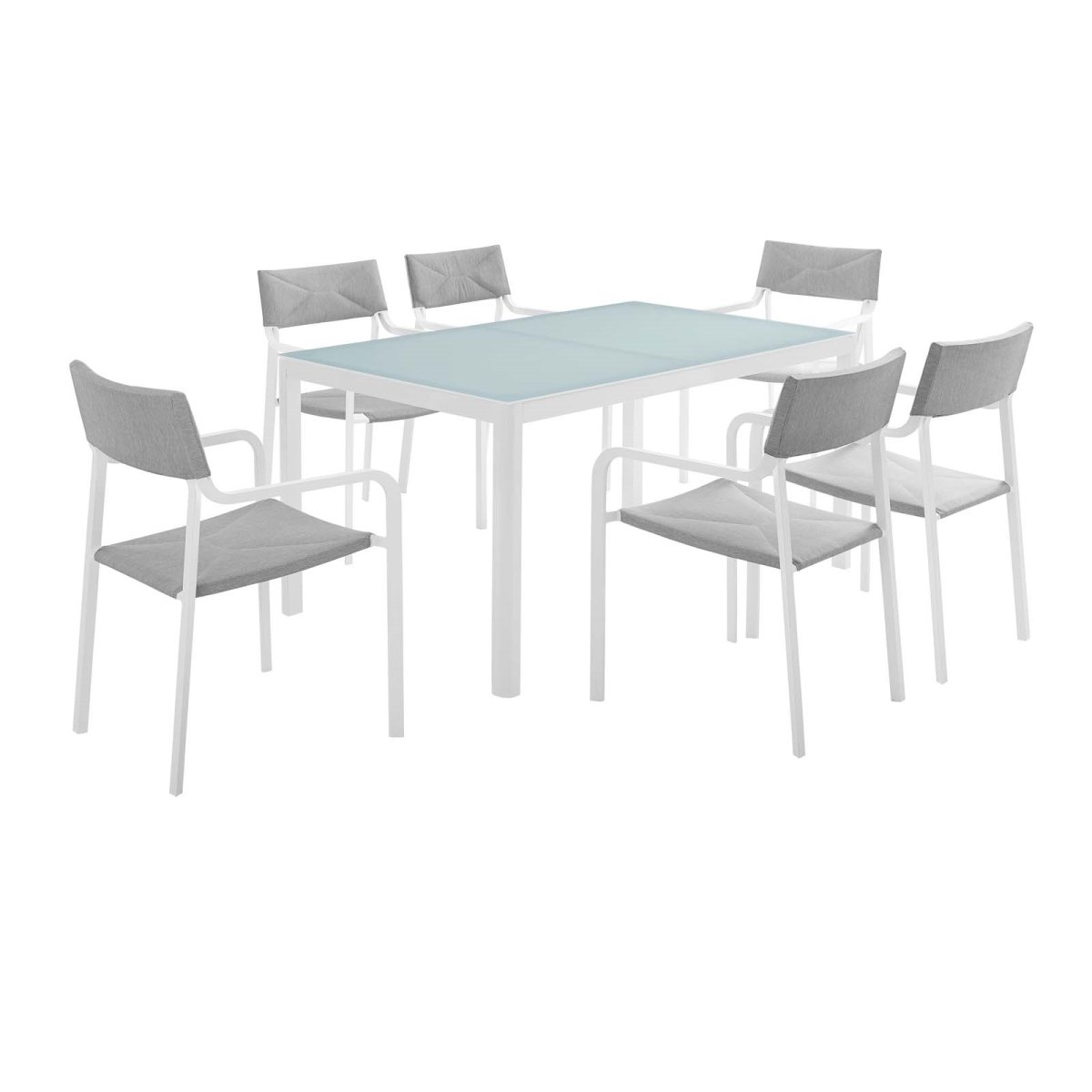 EEI-3797-WHI-GRY Raleigh Outdoor Patio Aluminum Dining Set, White & Gray - 7 Piece -  Modway Furniture