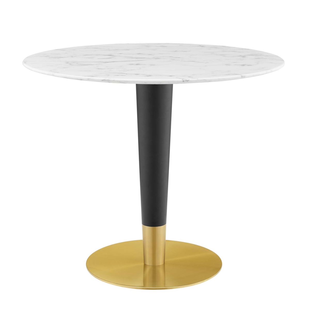 EEI-5122-GLD-WHI 36 in. Zinque Artificial Marble Dining Table, Gold White
