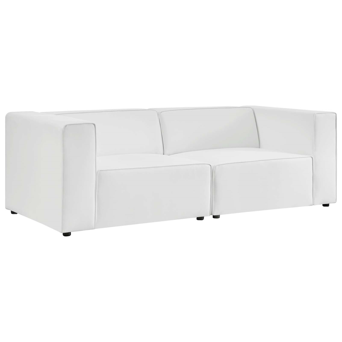 EEI-4788-WHI Mingle Vegan Leather Vegan Leather Sectional Sofa Loveseat, White - 2 Piece