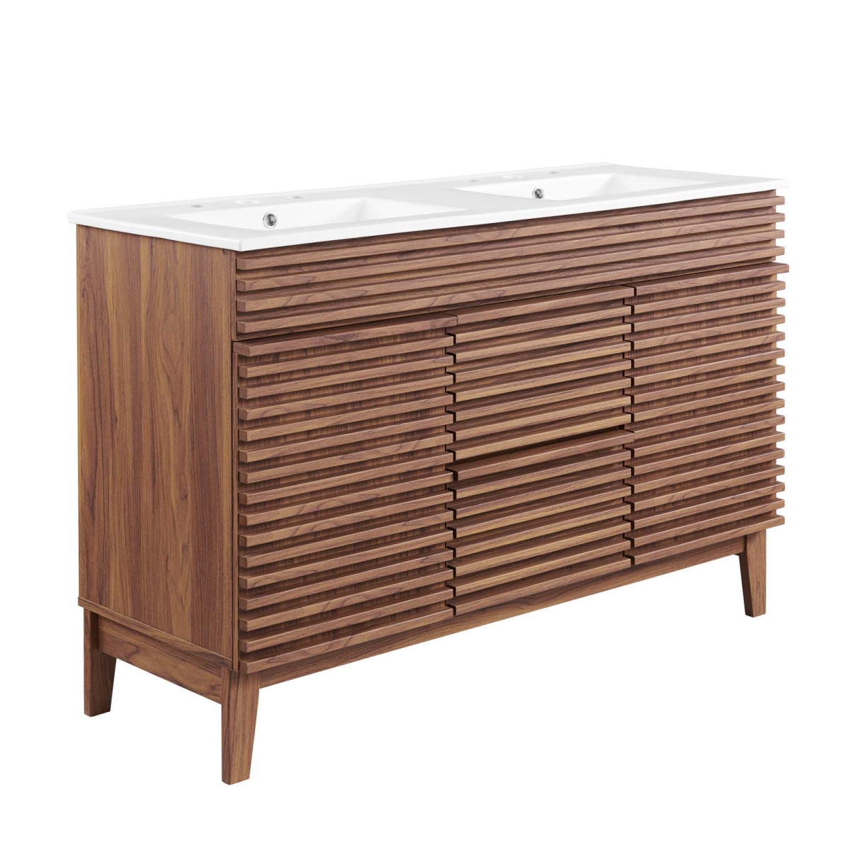 EEI-4441-WAL-WHI 18.5 x 48 x 33 in. Render Double Sink Bathroom Vanity, Walnut White