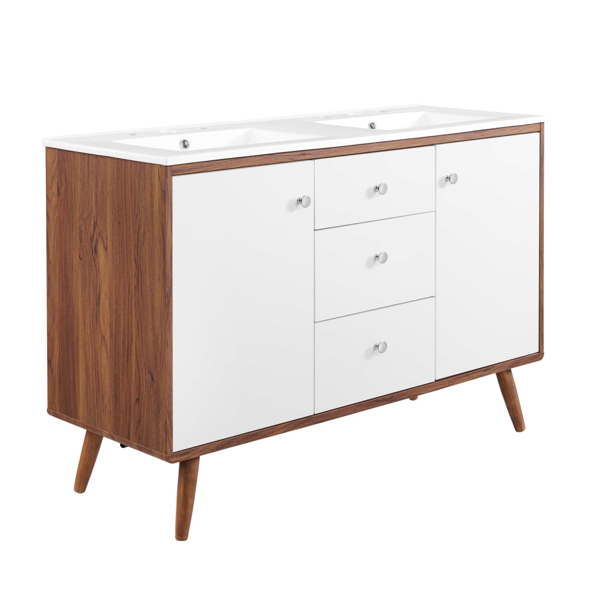 EEI-4440-WAL-WHI 48 in. Transmit Double Sink Bathroom Vanity, Walnut White