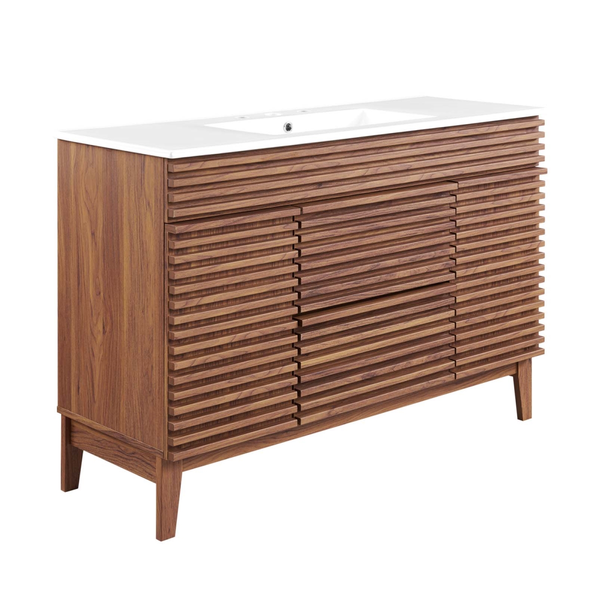 EEI-4439-WAL-WHI 48 in. Render Single Sink Bathroom Vanity, Walnut & White