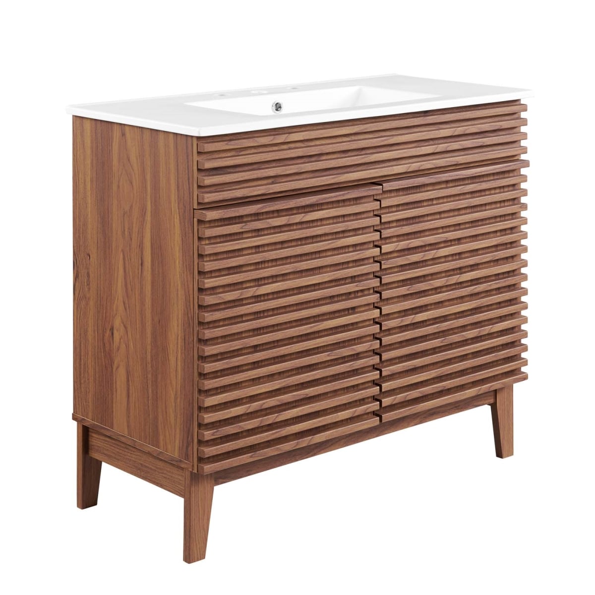 36 in. Render Bathroom Vanity, Walnut & White