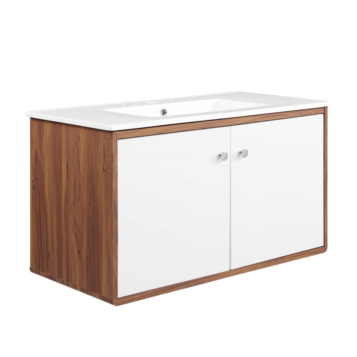 EEI-4434-WAL-WHI 36 in. Transmit Wall-Mount Bathroom Vanity, Walnut White