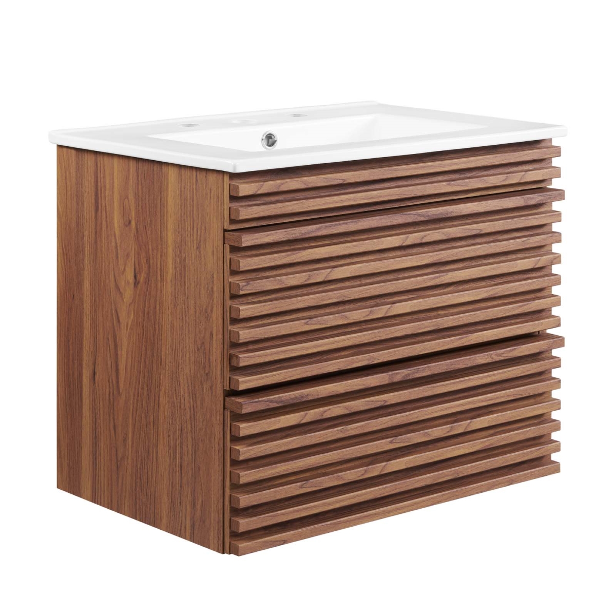 EEI-4433-WAL-WHI 24 in. Render Wall-Mount Bathroom Vanity, Walnut & White
