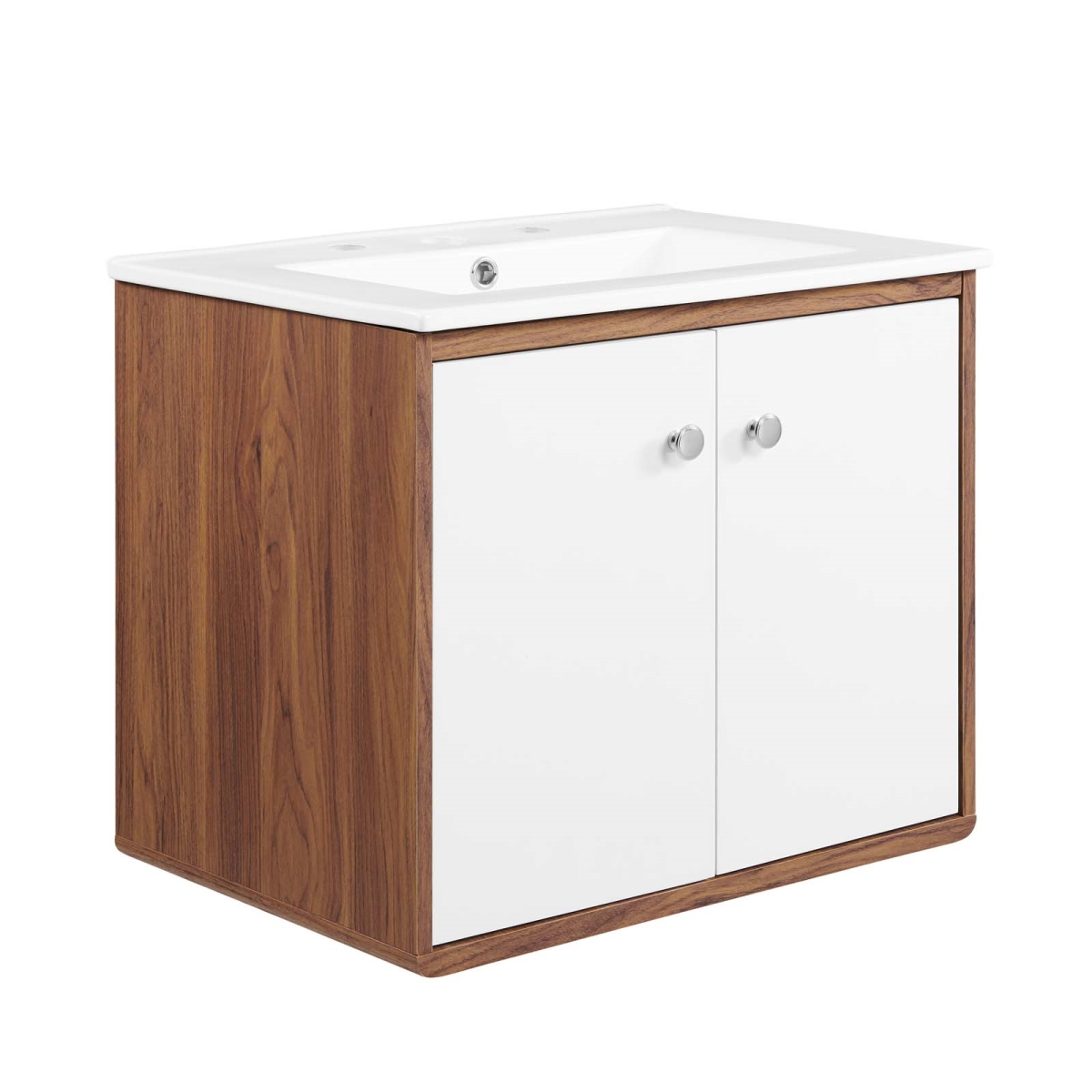 24 in. Transmit Wall-Mount Bathroom Vanity, Walnut White