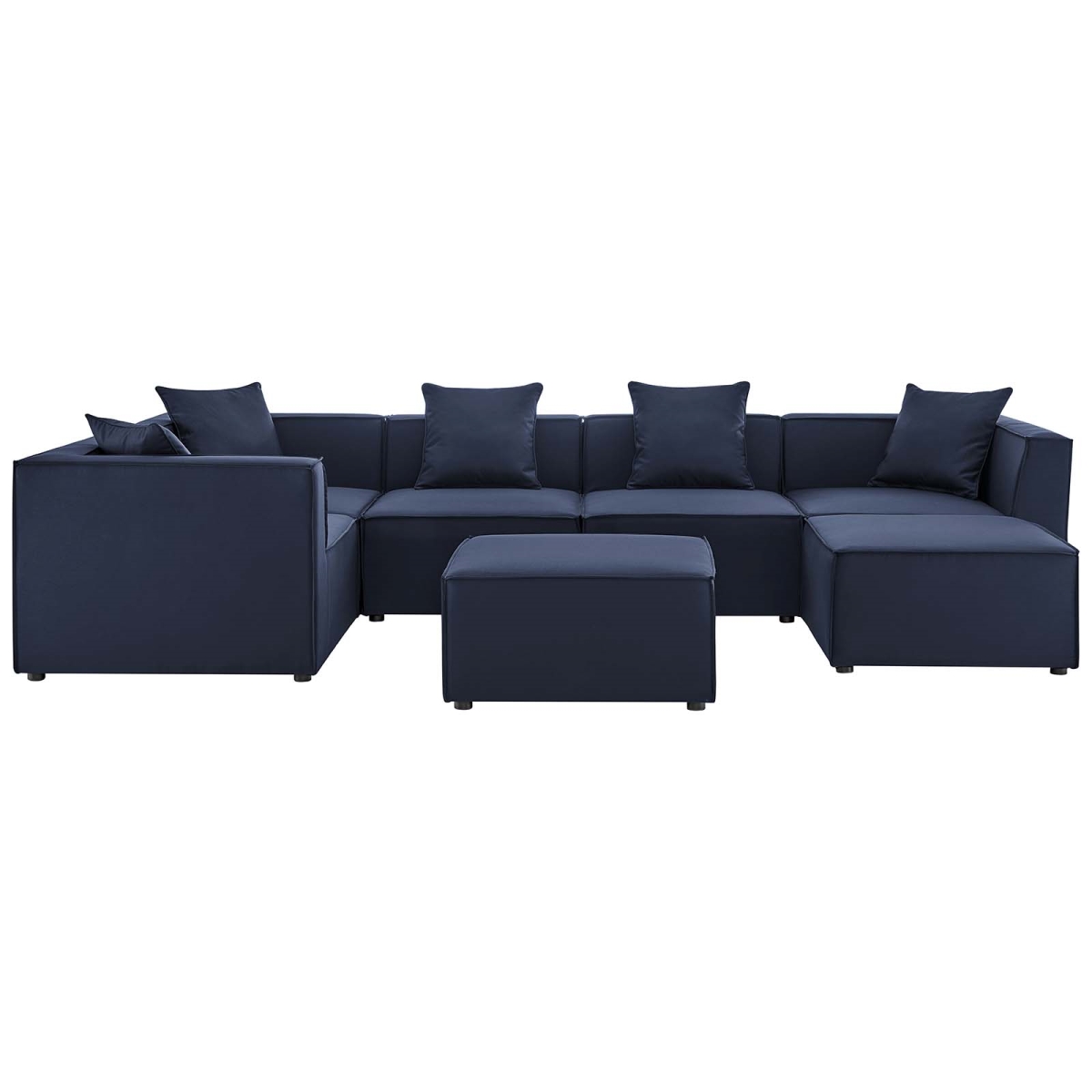 EEI-4387-NAV Saybrook Outdoor Patio Upholstered Sectional Sofa, Navy - 7 Piece