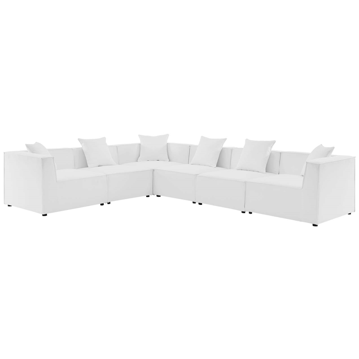 EEI-4385-WHI Saybrook Outdoor Patio Upholstered Sectional Sofa, White - 6 Piece
