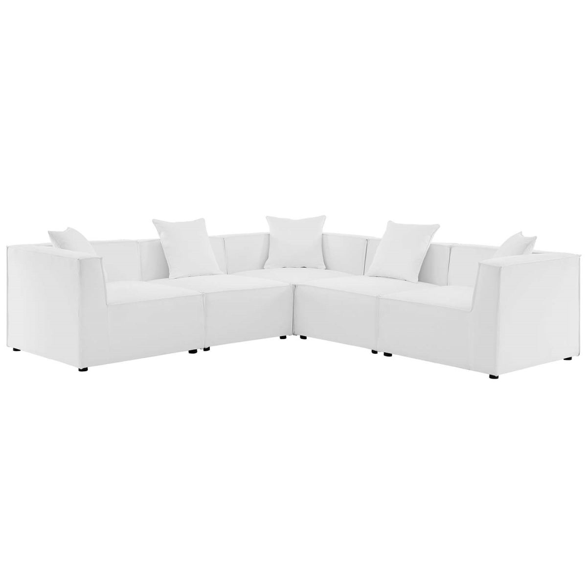 EEI-4384-WHI Saybrook Outdoor Patio Upholstered Sectional Sofa, White - 5 Piece