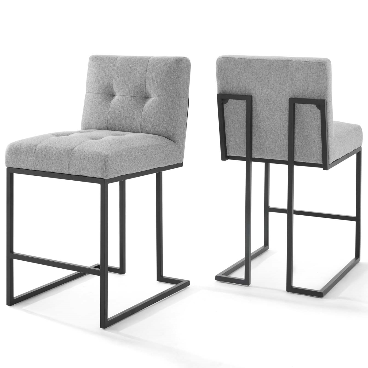 EEI-4156-BLK-LGR Privy Stainless Steel Upholstered Fabric Counter Stool, Black & Light Gray - Set of 2