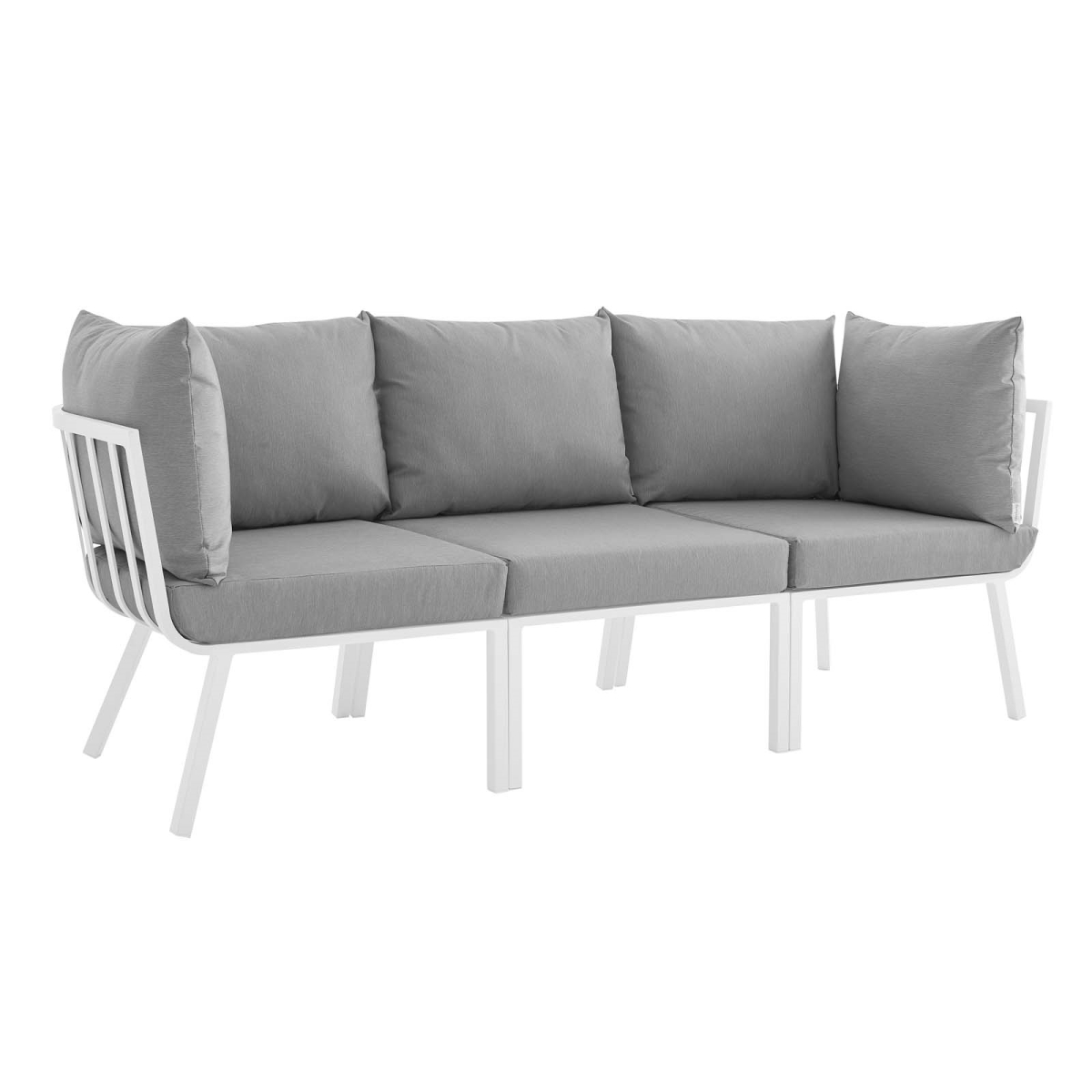 EEI-3782-WHI-GRY Riverside Outdoor Patio Aluminum Sectional Sofa Set, White Gray - 3 Piece