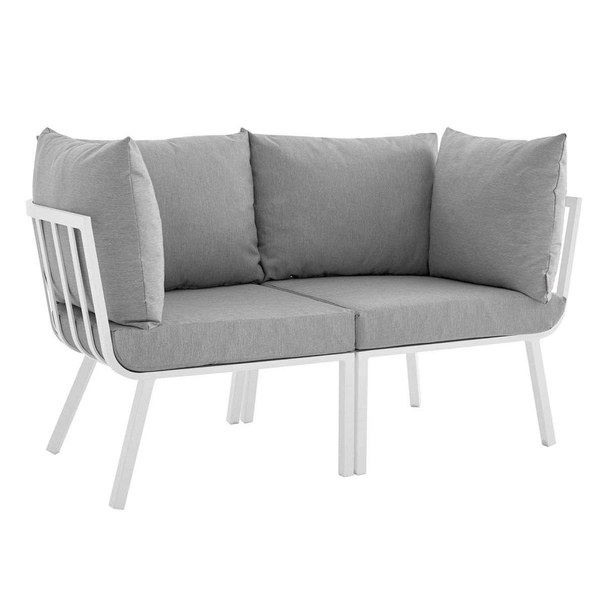 EEI-3781-WHI-GRY Riverside Outdoor Patio Aluminum Sectional Sofa Set, White Gray - 2 Piece