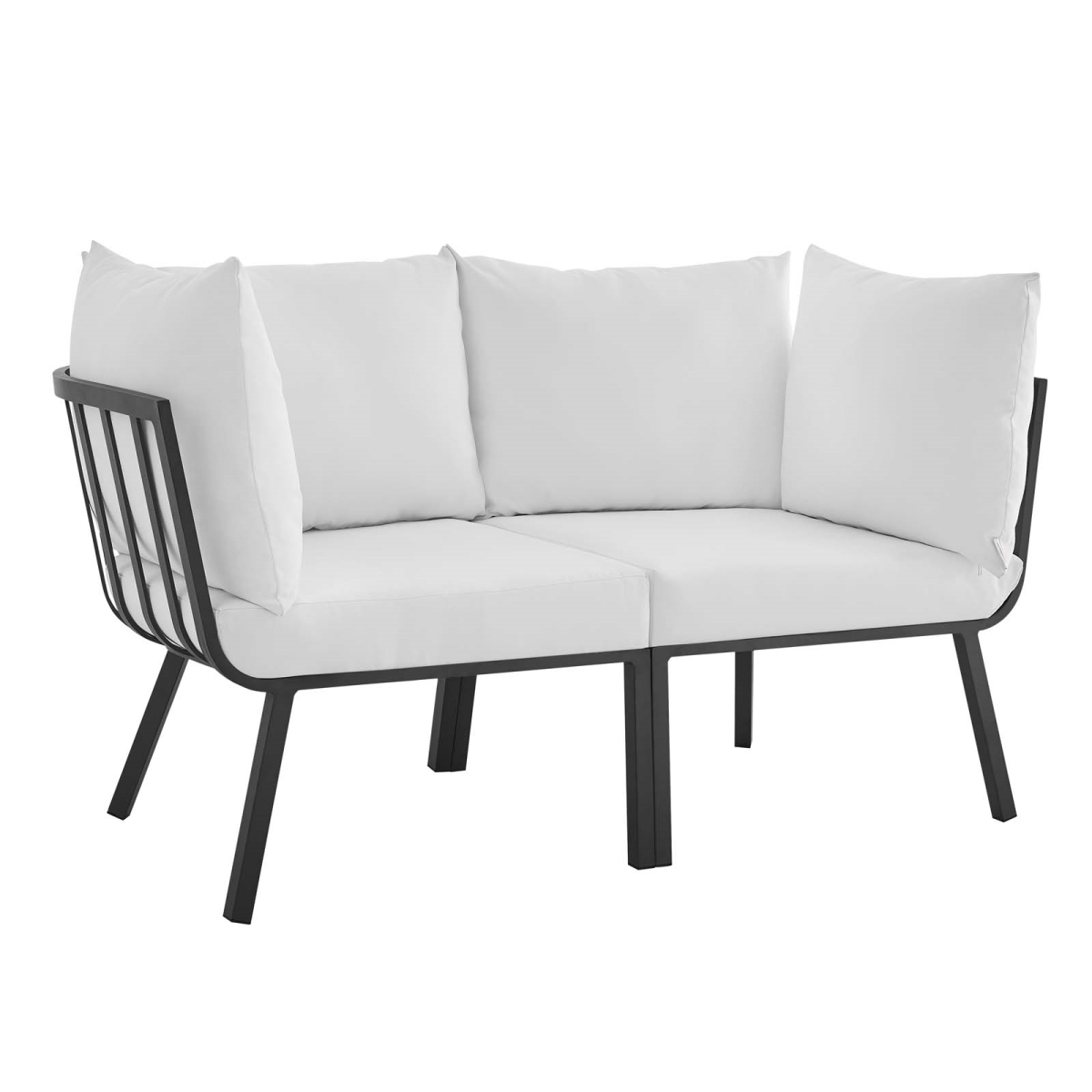 EEI-3781-SLA-WHI Riverside Outdoor Patio Aluminum Sectional Sofa Set, Gray White - 2 Piece