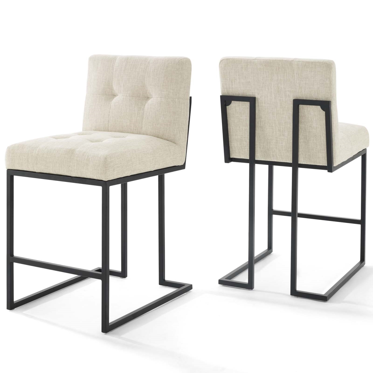 EEI-4156-BLK-BEI Privy Black Stainless Steel Upholstered Fabric Counter Stool, Black Beige - Set of 2
