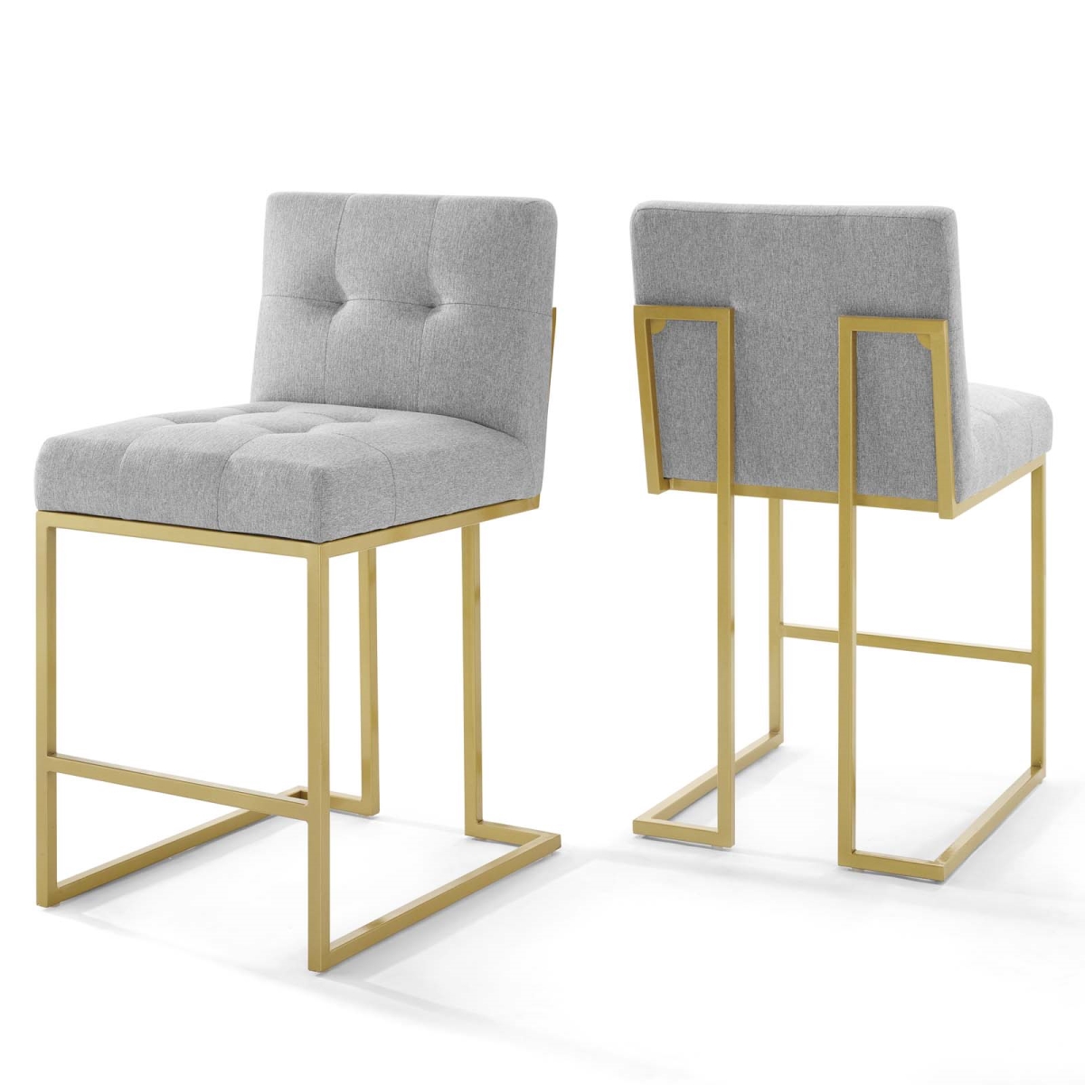 EEI-4154-GLD-LGR Privy Stainless Steel Upholstered Fabric Counter Stool, Gold & Light Gray - Set of 2