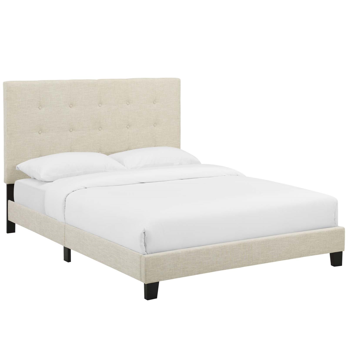 Melanie Tufted Button Upholstered Fabric Platform Bed, Beige - Full Size