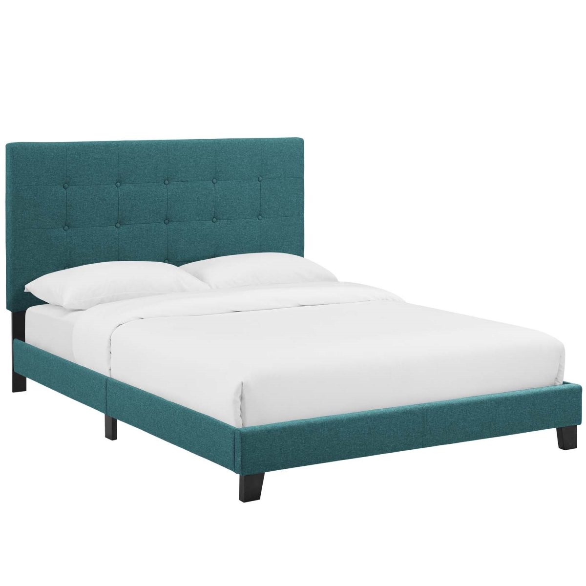 MOD-5879-TEA 85.5 in. Melanie Tufted Button Upholstered Fabric Platform Bed, Teal - Queen Size