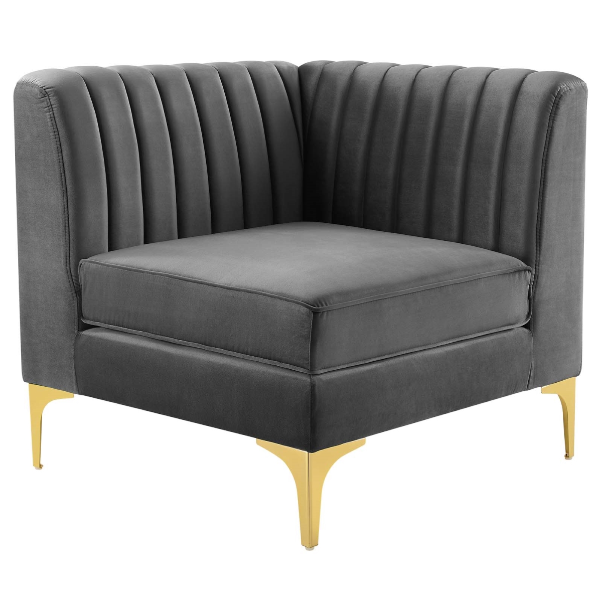 Triumph Channel Tufted Performance Velvet Sectional Sofa Corner Chair, Grey