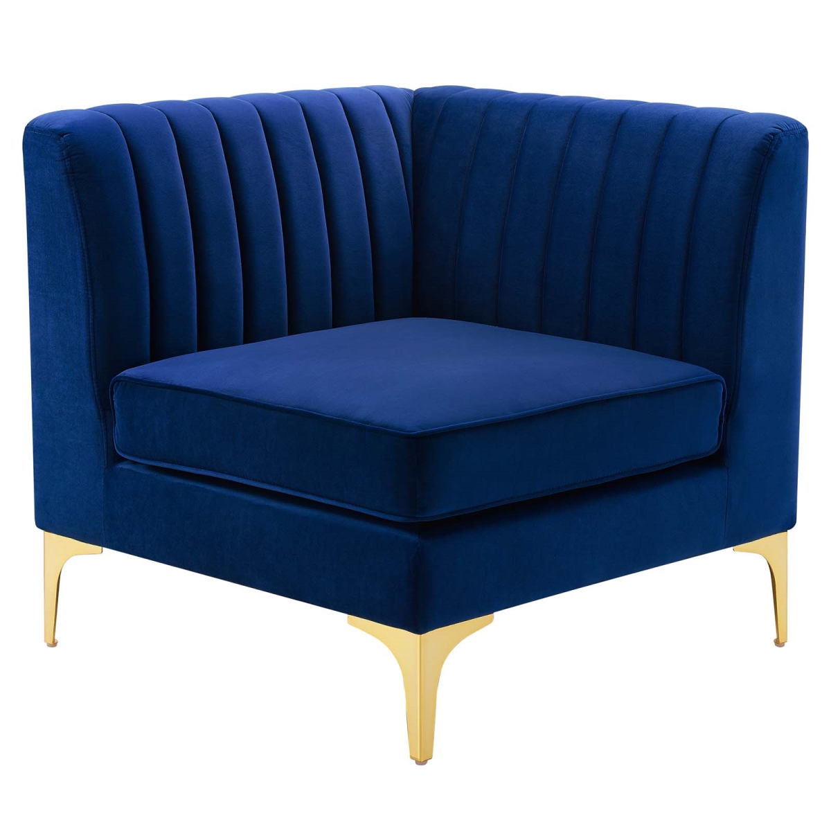 EEI-3983-NAV Triumph Channel Tufted Performance Velvet Sectional Sofa Corner Chair, Navy