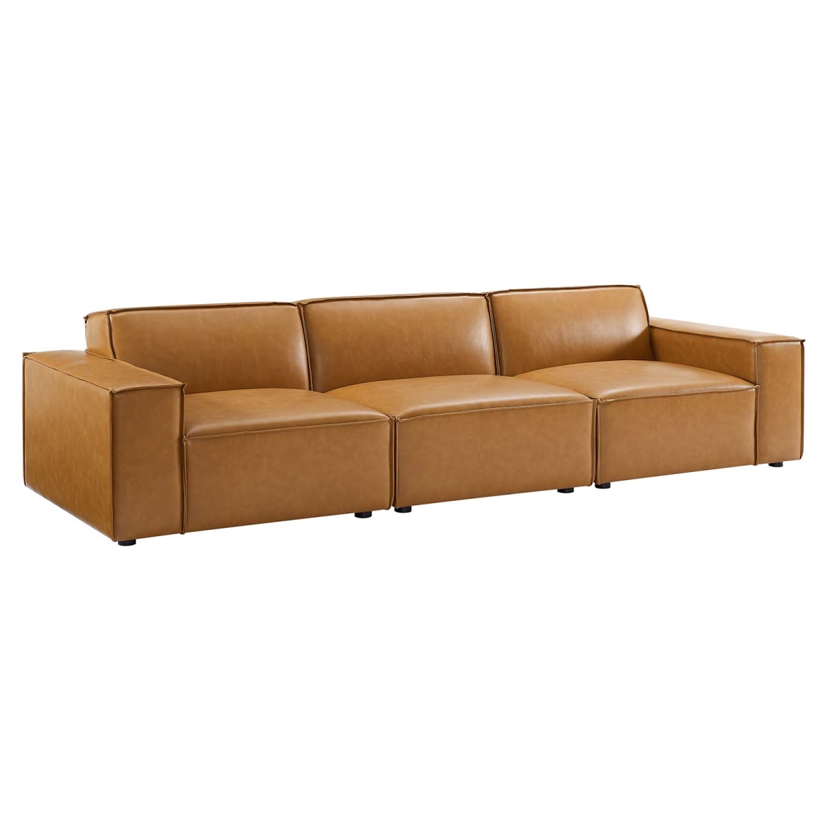 Modway  28 x 123.5 x 40.5 in. Restore Vegan Leather Sofa, Tan - 3 Piece