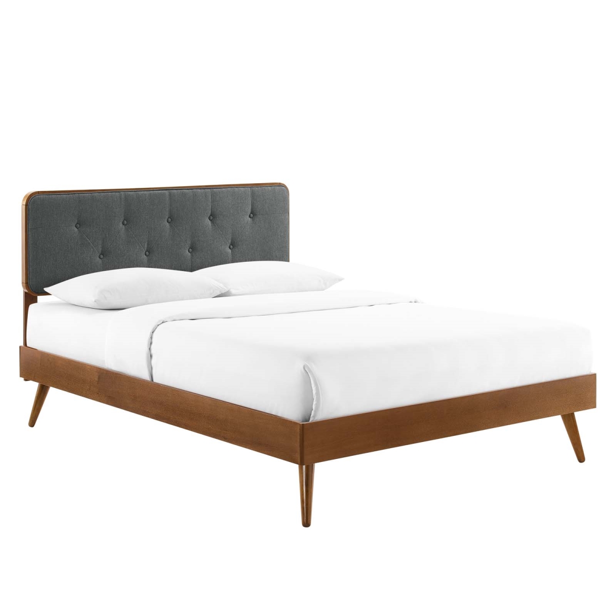 MOD-6647-WAL-CHA Bridgette Wood Platform Bed with Splayed Legs, Walnut Charcoal - King Size