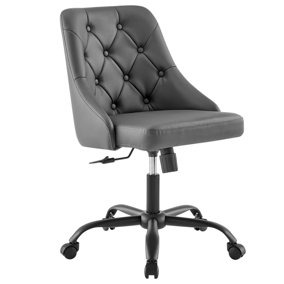 EEI-4370-BLK-GRY Distinct Tufted Swivel Vegan Leather Office Chair, Black & Gray