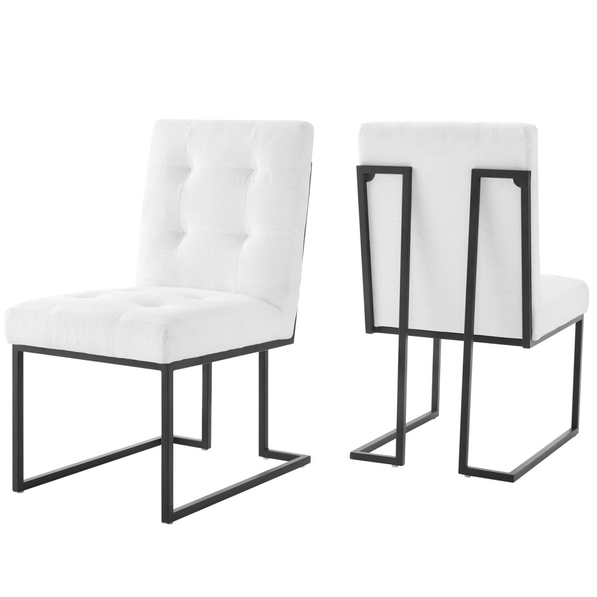 EEI-4153-BLK-WHI Privy Black Stainless Steel Upholstered Fabric Dining Chair, Black White - Set of 2 -  Modway Furniture