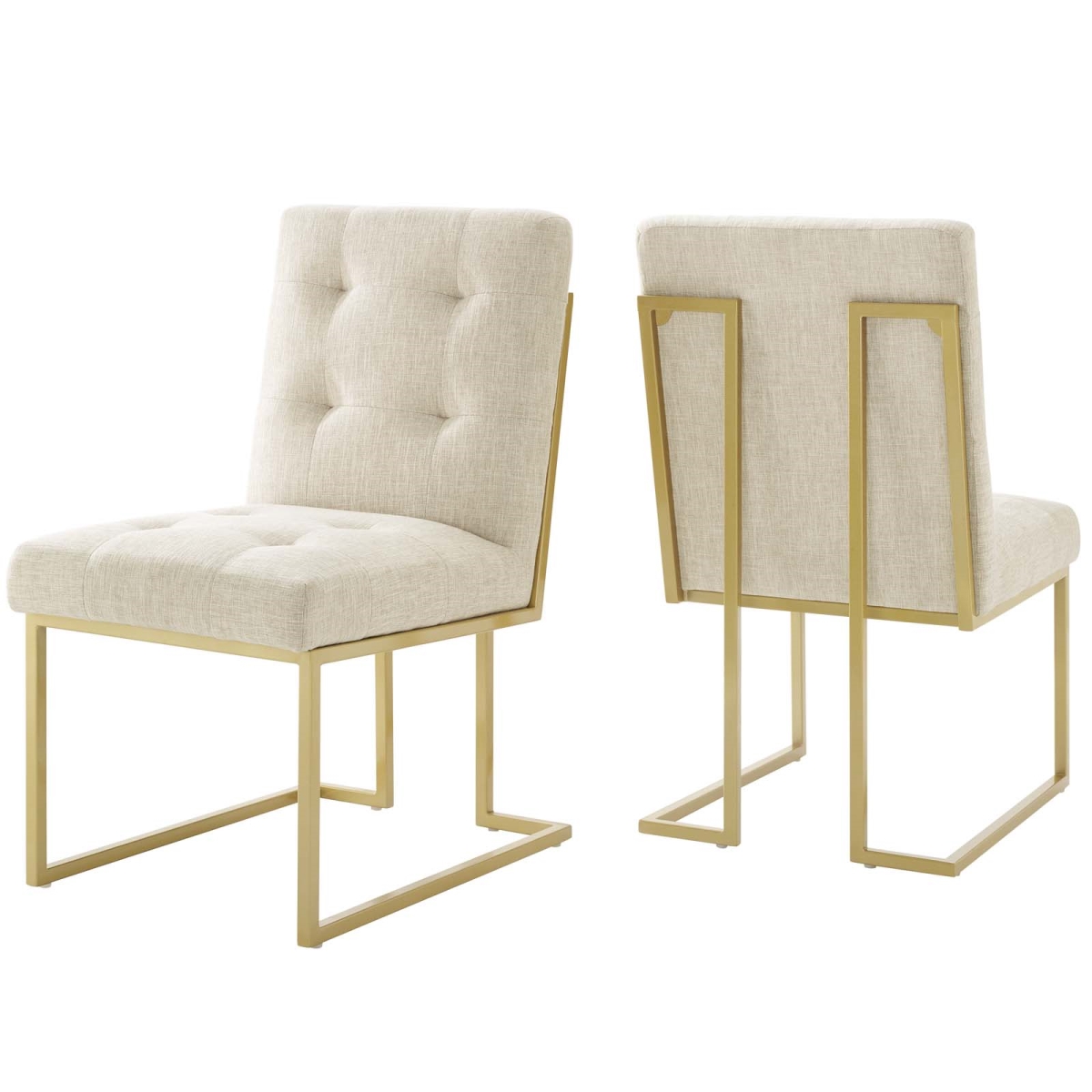 EEI-4151-GLD-BEI Privy Stainless Steel Upholstered Fabric Dining Accent Chair, Gold & Beige - Set of 2